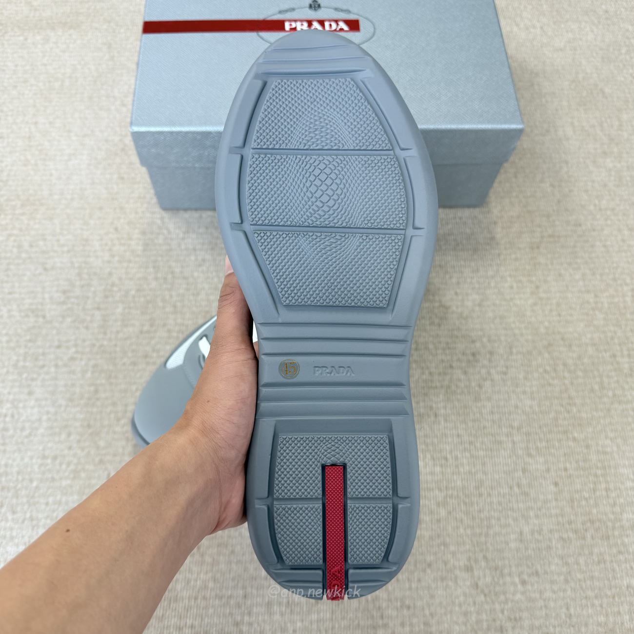 Prada Logo Lacing Low Cut Sneakers In Gray Steel Sneakers (4) - www.newkick.vip